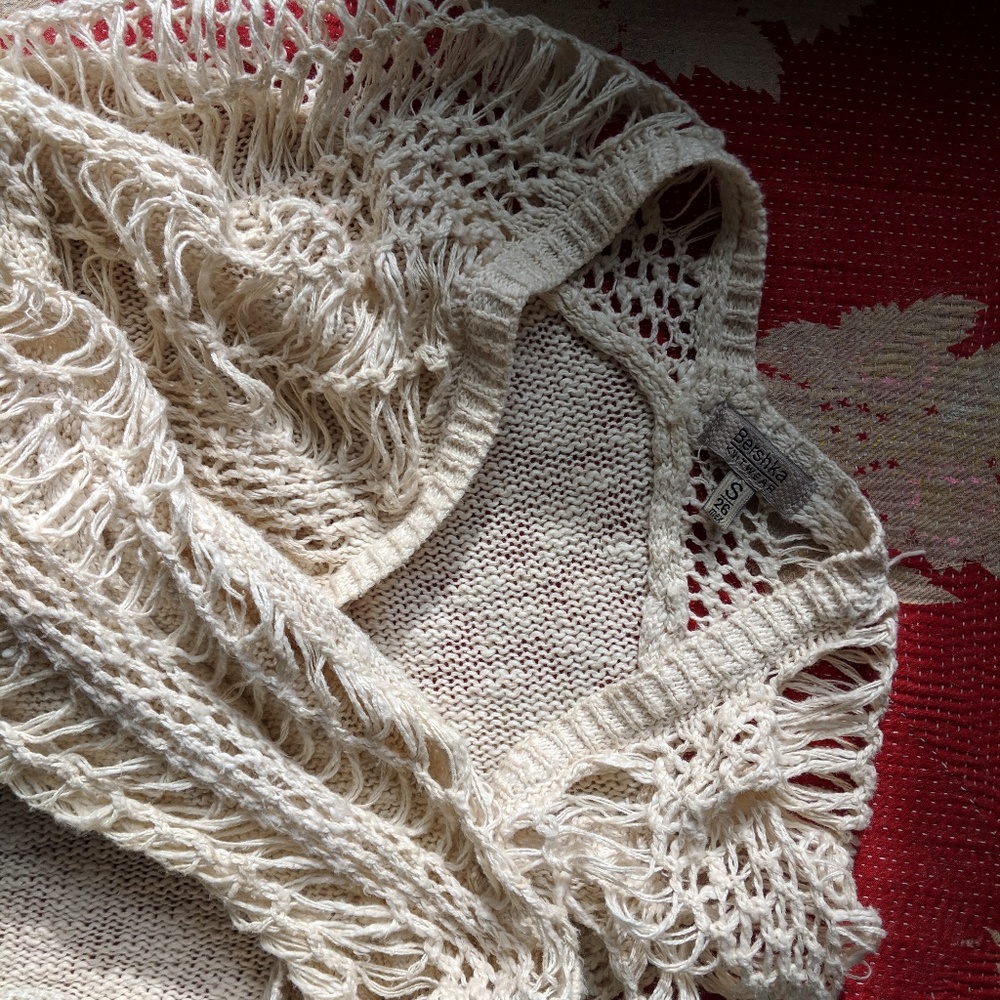 Bershka Distressed Cream/White Knit Cardigan